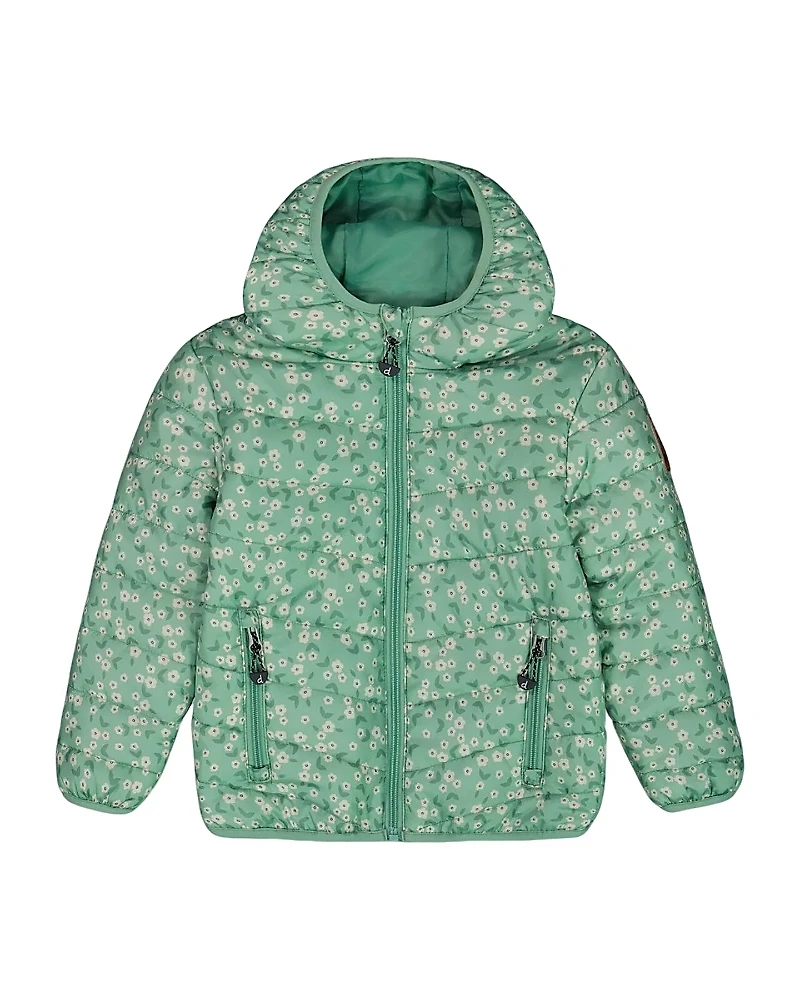 Deux par Girls' Printed Quilted Mid-Season Jacket Small Flowers on Background - Little Kid