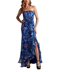Tadashi Shoji Morwenna Oceanic Print Ruffle Gown