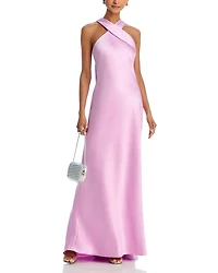 Long Satin Tie Neck Gown - Exclusive