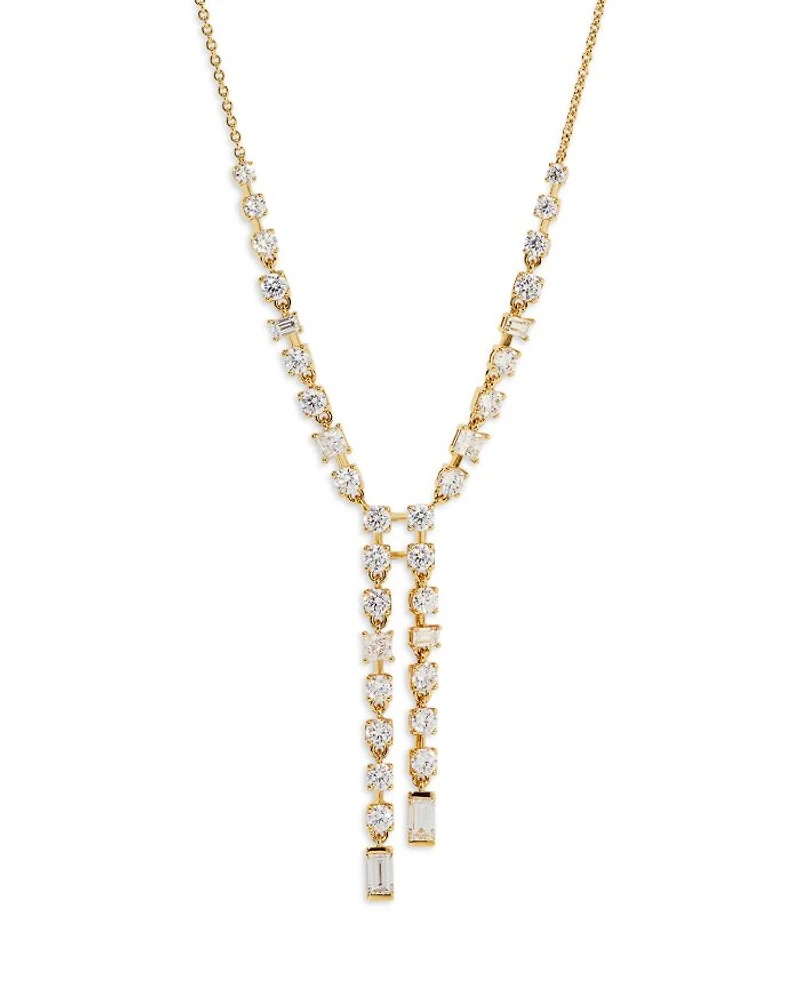 Cubic Zirconia Lariat Necklace in 18K Gold Plated, 16"-18"