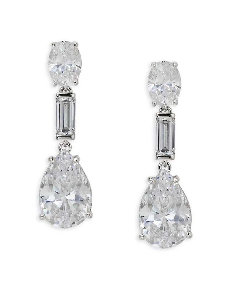 Cubic Zirconia Drop Earrings in Rhodium Plated