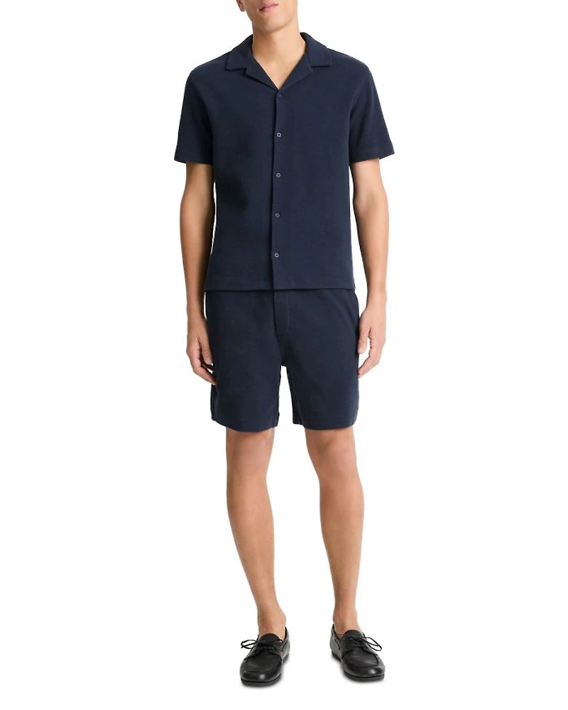 Cotton Blend Bouclé Regular Fit Button Down Camp Shirt