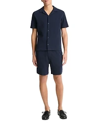Cotton Blend Bouclé Regular Fit Button Down Camp Shirt