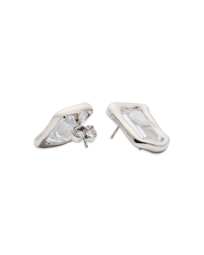 Molten Clear Glass Freeform Solitaire Stud Earrings
