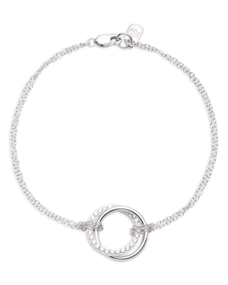 Pavé Circle Double Chain Link Bracelet in Sterling Silver