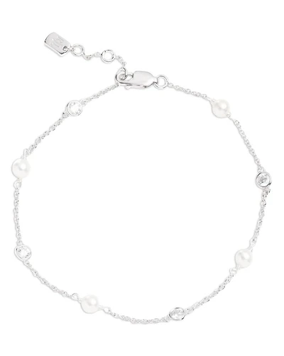 Cubic Zirconia & Cultured Freshwater Pearl Link Bracelet in Sterling Silver