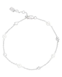 Cubic Zirconia & Cultured Freshwater Pearl Link Bracelet in Sterling Silver