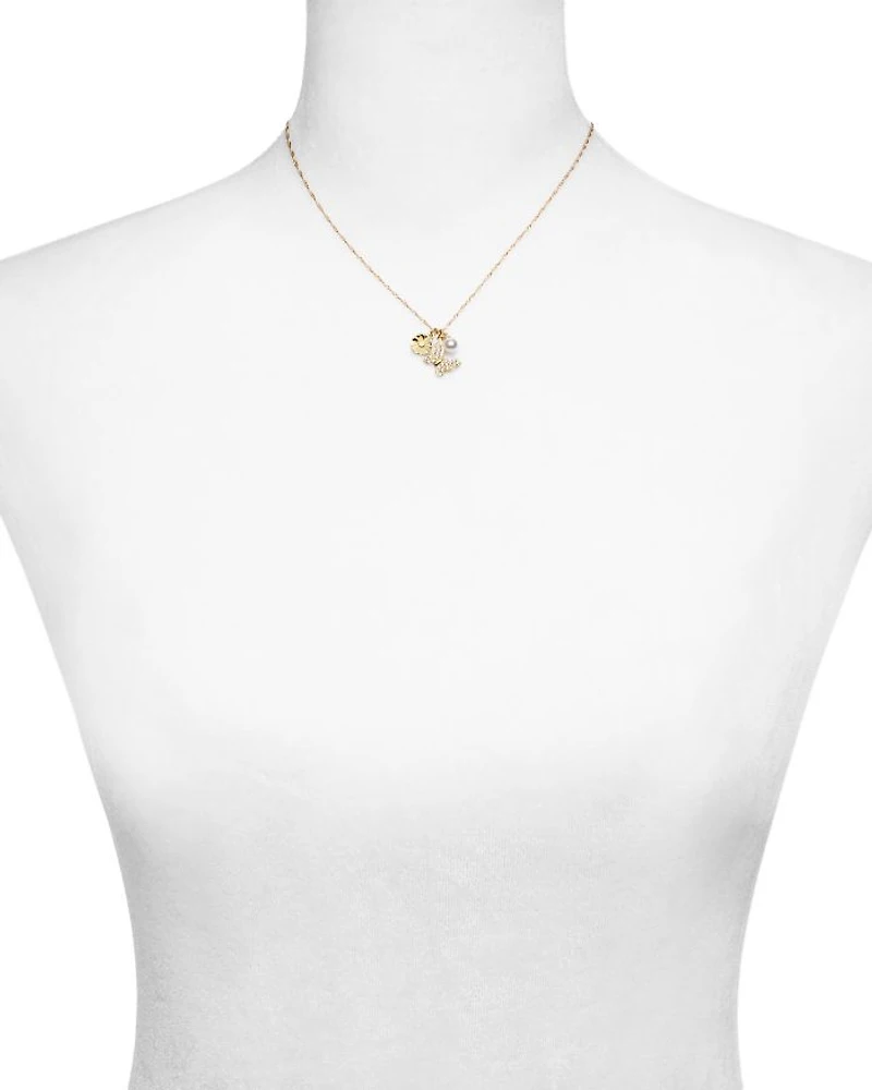 Butterfly Flower Charm Pendant Necklace, 16-18"