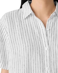 Puckered Linen Striped Short Sleeve Shirt