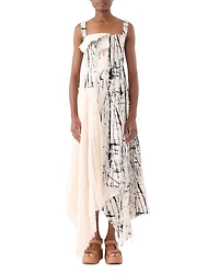 Brushstroke Fray Jacquard Asymmetric Dress