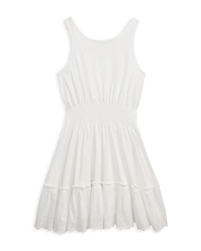 Girls' Eyelet Embroidered Cotton Jersey Dress