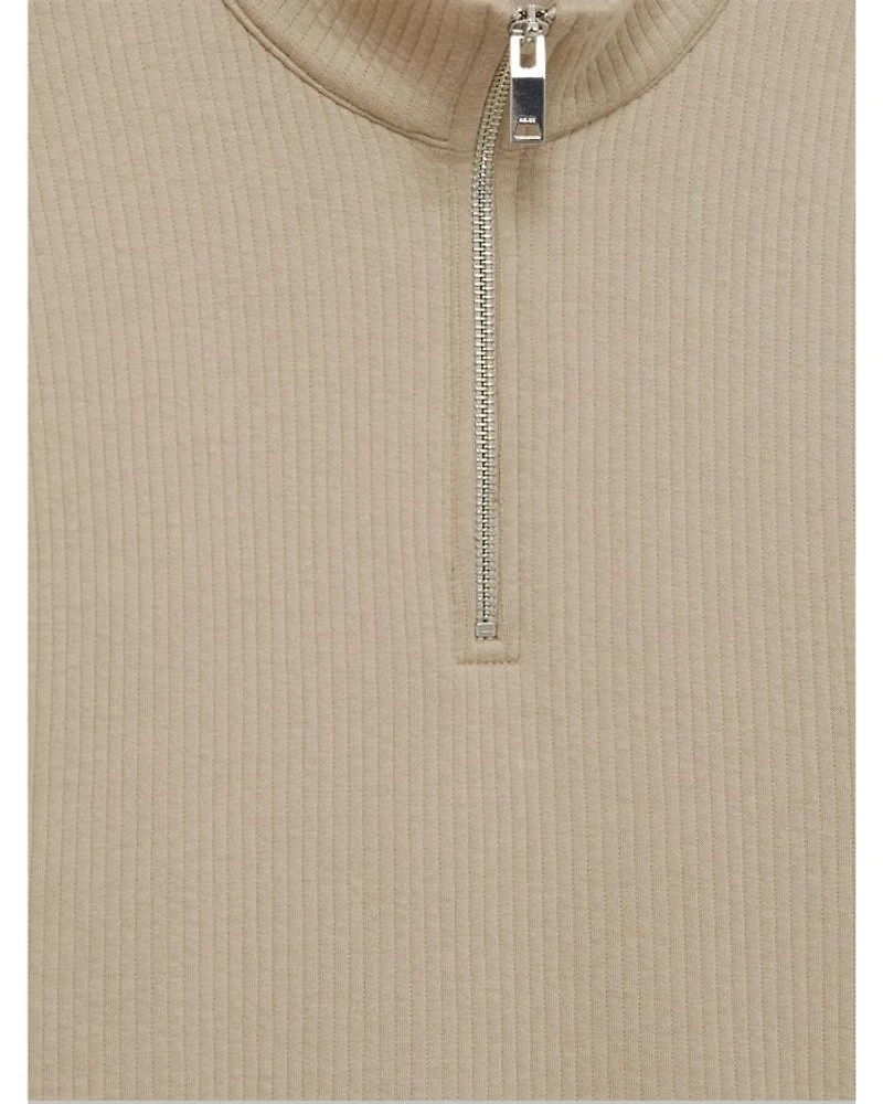 Ribbed Funnel Neck Half Zip Shirt