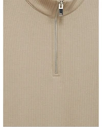 Ribbed Funnel Neck Half Zip Shirt