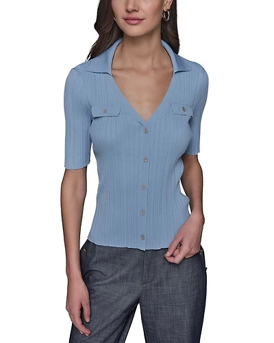KARL LAGERFELD PARIS Collared Rib Sweater Top