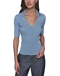 KARL LAGERFELD PARIS Collared Rib Sweater Top
