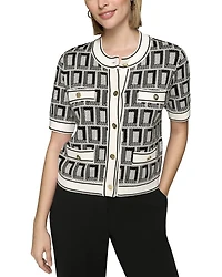 Logo Short Sleeved Crewneck Cardigan Sweater