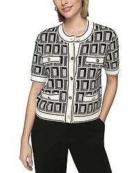 Karl Lagerfeld Paris Logo Short Sleeved Crewneck Cardigan Sweater