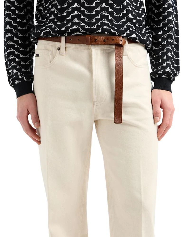 Straight Fit Bull Cotton Jeans Light Beige