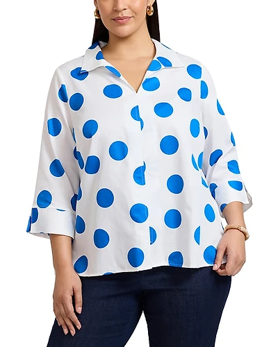 Foxcroft Plus Agnes 3/4 Sleeved Dot Shirt