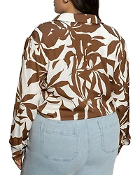 Plus Lover Tie Long Sleeved Printed Blouse