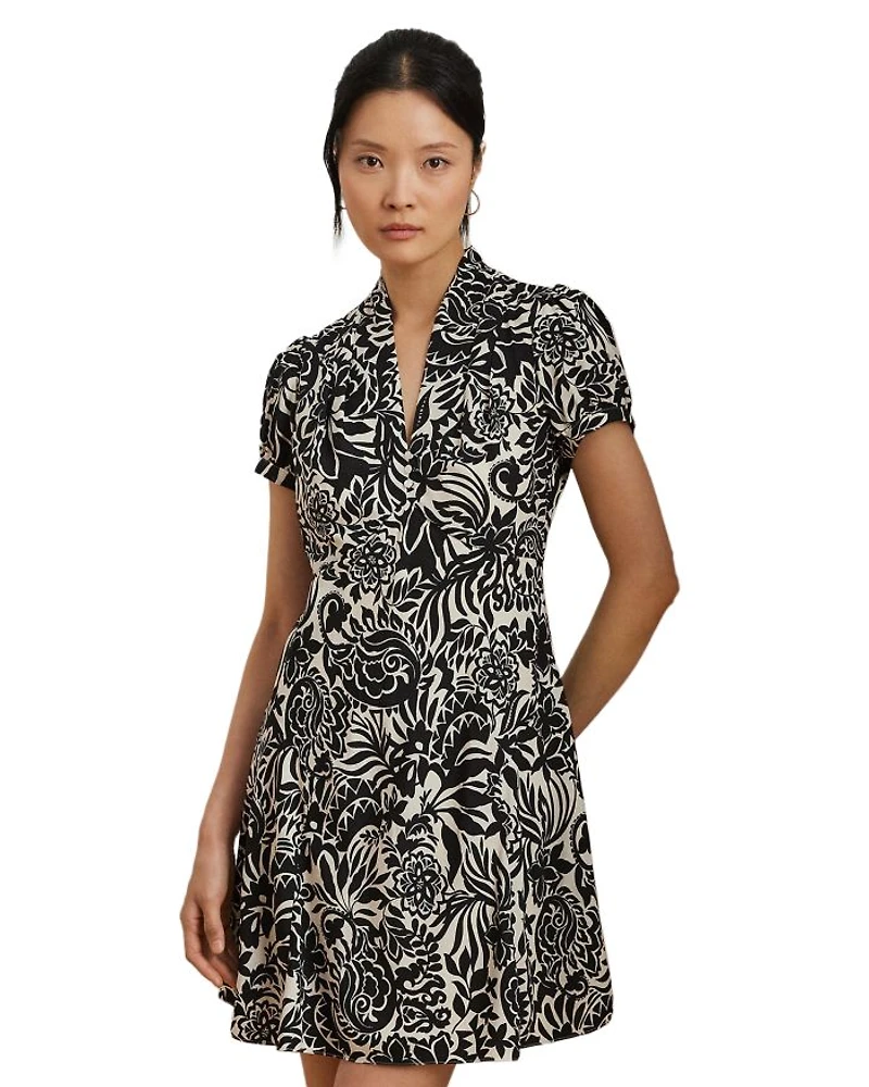 Floral Crepe Short Sleeve Dress