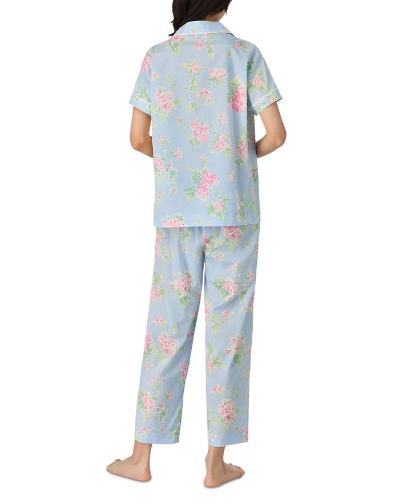 Floral Short Sleeve Notch Collar Cropped Pant PJ Set
