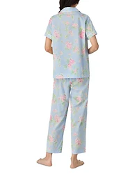 Floral Short Sleeve Notch Collar Cropped Pant PJ Set