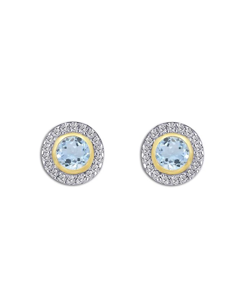 14K Yellow Gold Aquamarine & Diamond Halo Stud Earrings