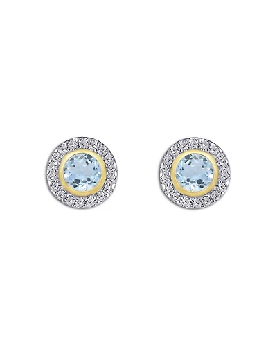 14K Yellow Gold Aquamarine & Diamond Halo Stud Earrings