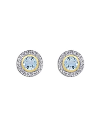 14K Yellow Gold Aquamarine & Diamond Halo Stud Earrings