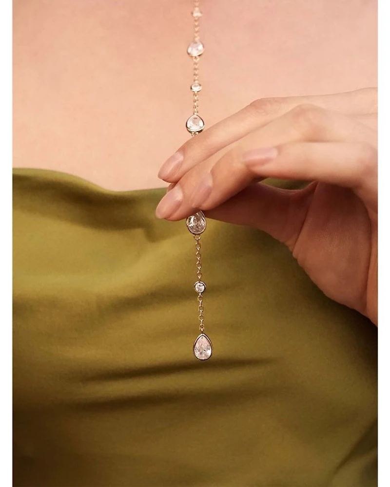 Mixed Cubic Zirconia Lariat Necklace 18K Gold Plated, 15"-18"