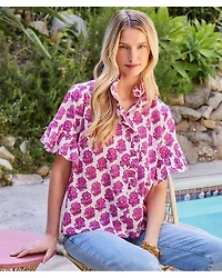 Short Sleeve Ruffle Trim Top