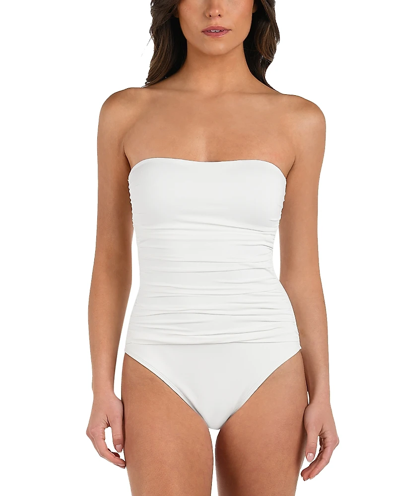 La Blanca Island Goddess Shirred Bandeau One Piece Swimsuit
