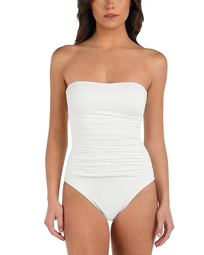 La Blanca Island Goddess Shirred Bandeau One Piece Swimsuit