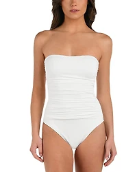 La Blanca Island Goddess Shirred Bandeau One Piece Swimsuit