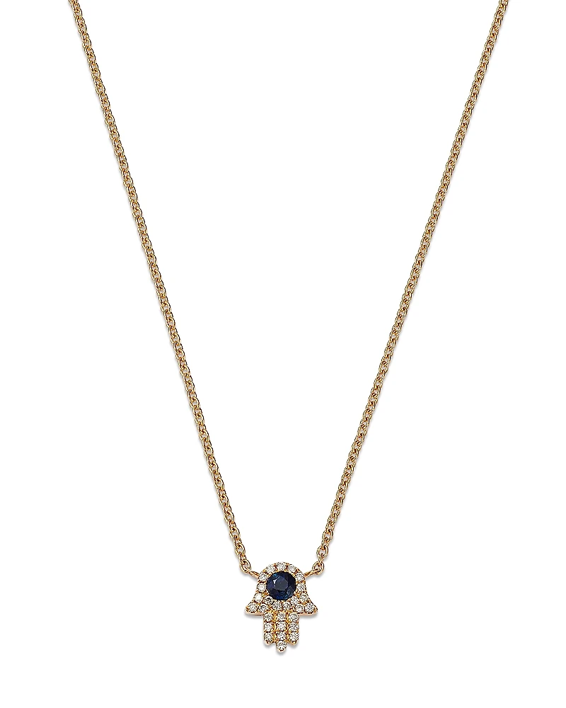 Bloomingdale's Fine Collection Sapphire & Diamond Hamsa Hand Pendant Necklace