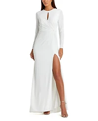 Mac Duggal Long Sleeve Keyhole Draped Gown