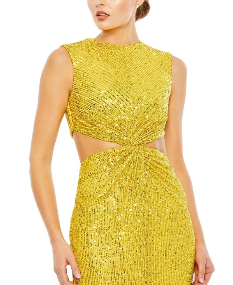 Sequin Front Twist Cut Out Column Dress
