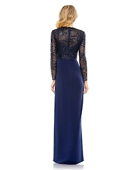Embellished High Neck Bodice Faux Wrap Gown