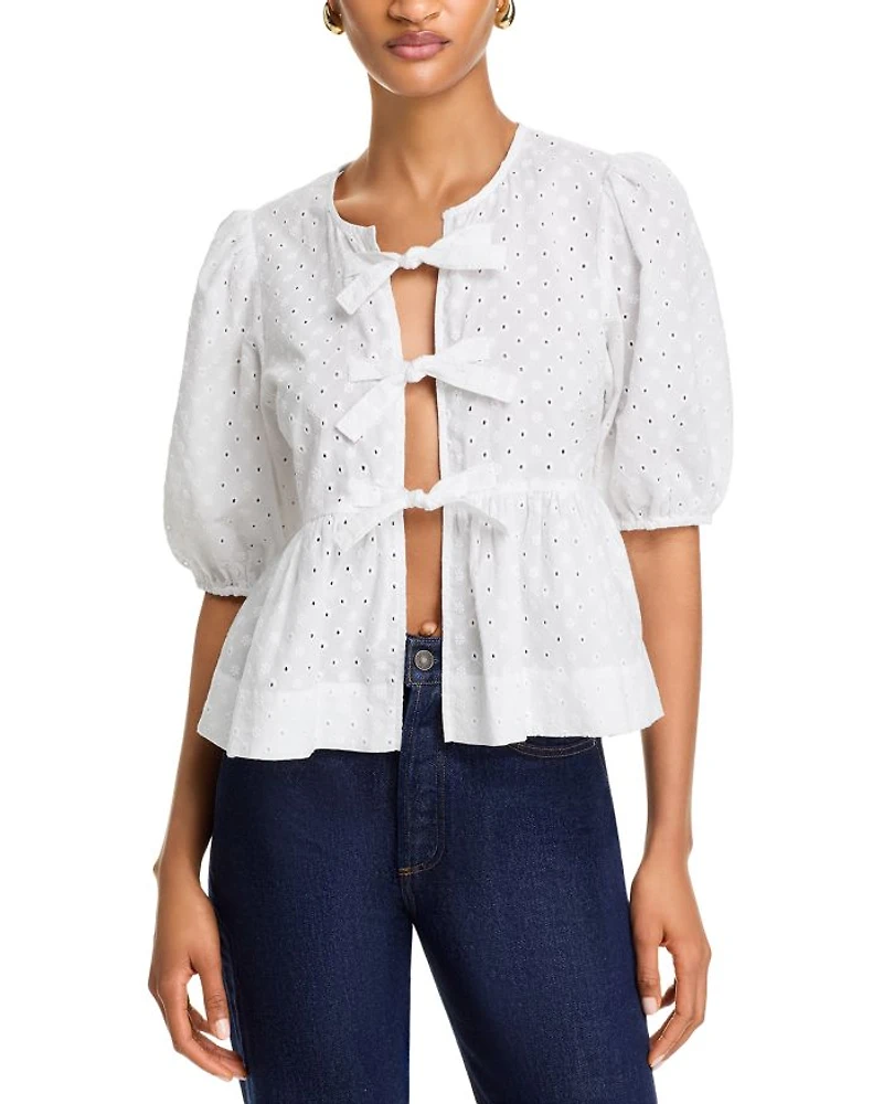 Paula Eyelet Tie Front Top