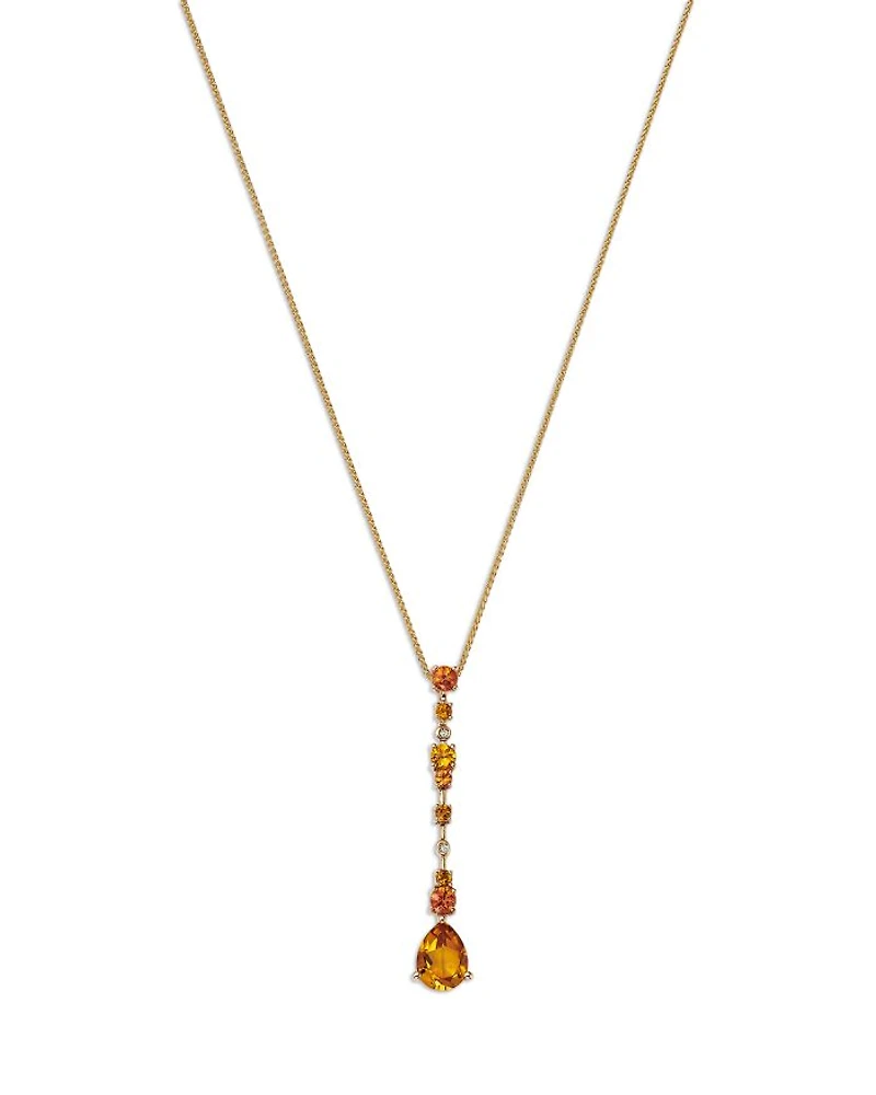 Citrine, Orange Sapphire & Diamond Pendant Necklace in 14K Yellow Gold, 18"