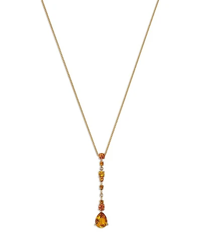 Citrine, Orange Sapphire & Diamond Pendant Necklace in 14K Yellow Gold, 18"