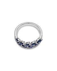 Blue Sapphire & Diamond Double Row Ring in 14K White Gold