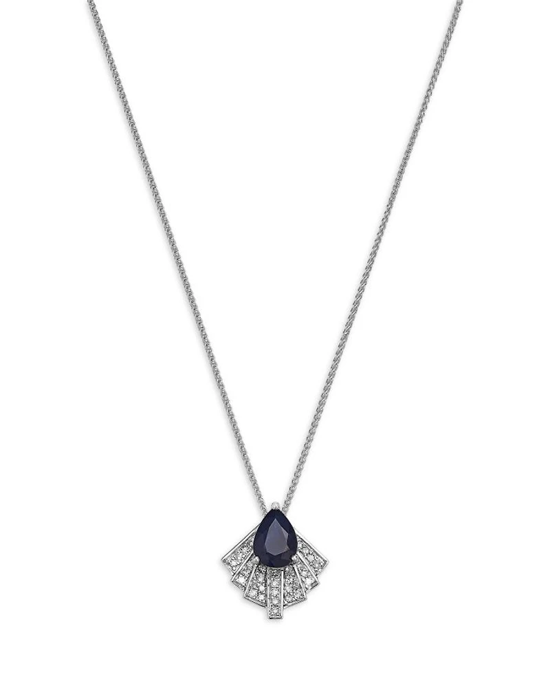 Blue Sapphire & Diamond Pendant Necklace in 14K White Gold