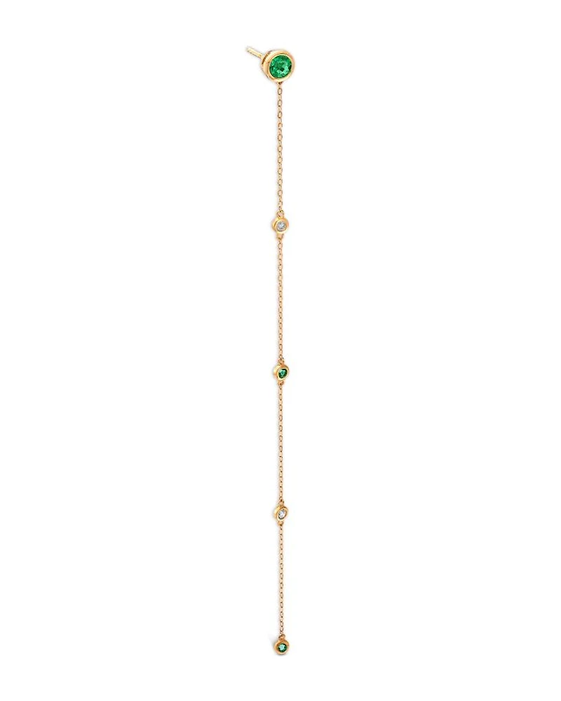 Emerald & Diamond Linear Drop Earrings in 14K Yellow Gold