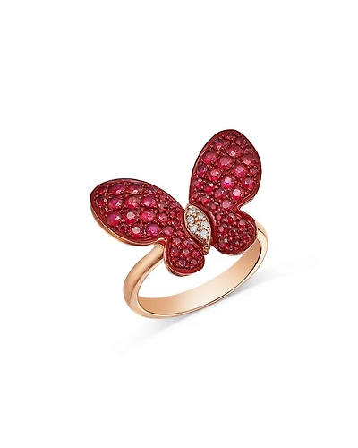 Ruby & Diamond Butterfly Ring in 14K Rose Gold