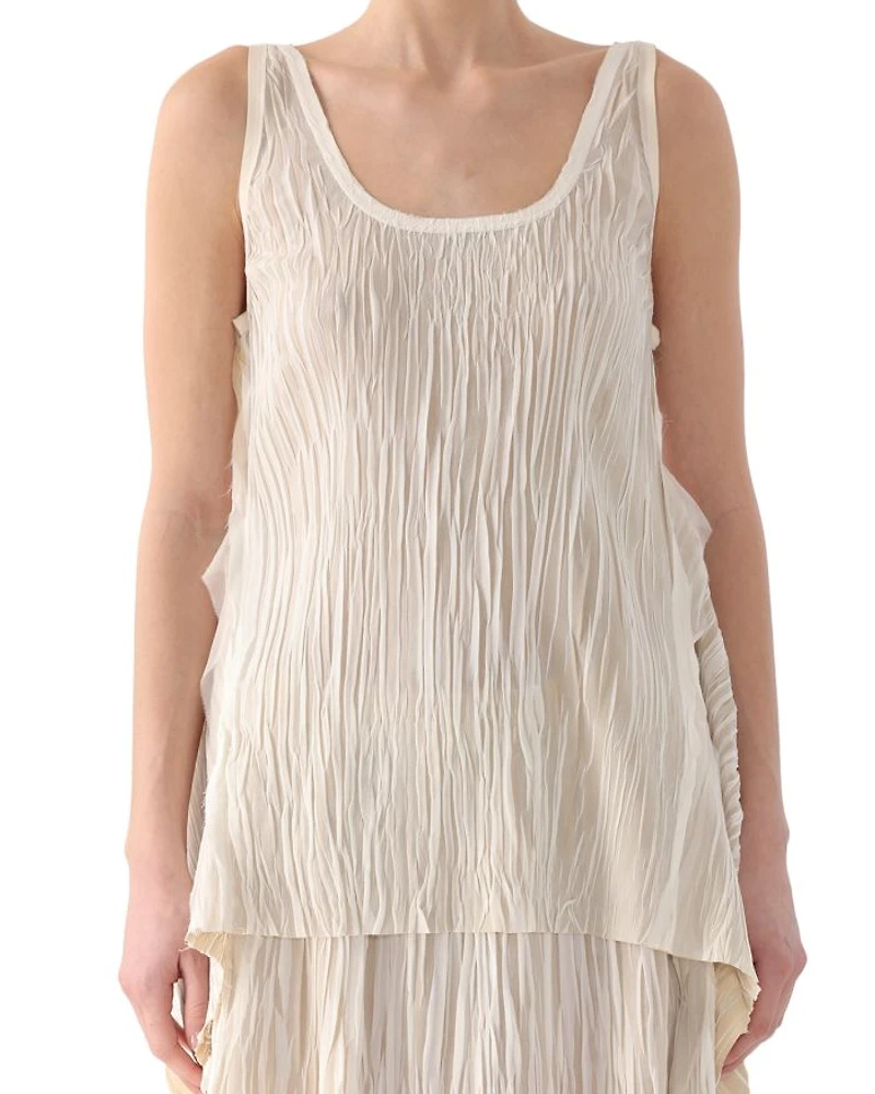Bicolor Scoop Neck Pleated Top