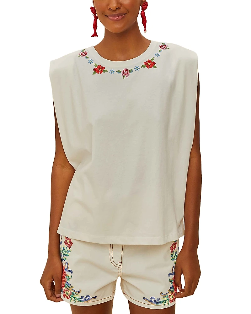 Farm Rio Cross Stitch Flowers Tee