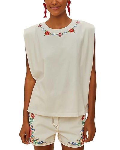 Farm Rio Cross Stitch Flowers Tee