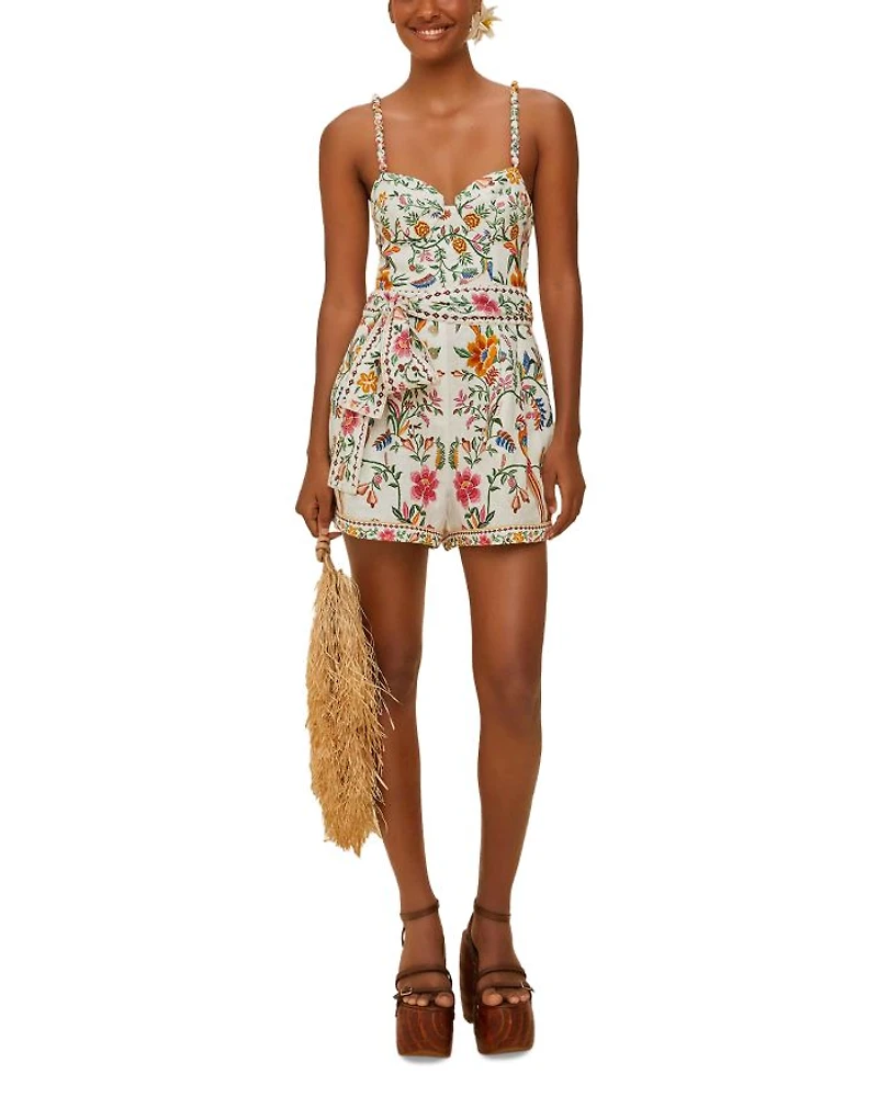 Delicate Forest Off White Linen Romper Swim Cover-Up